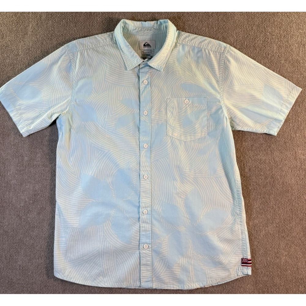 Quicksilver Hi Carved Paddle Woven Youth Short Sleeve Button Up Size XL/16 NWT